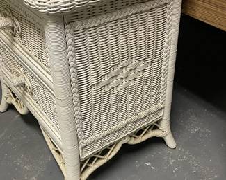 Wicker Nightstand W/ Glass Top