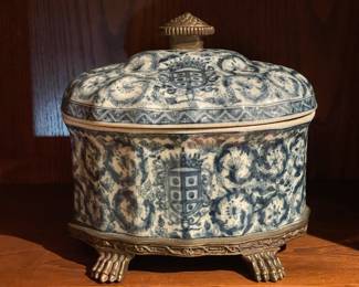 Oversized Blue & White Porcelain Covered Bowl