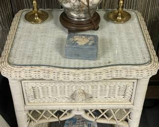 Wicker Nightstand W/ Glass Top