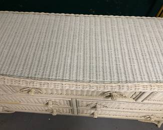 Wicker Low-Boy Dresser W/ Floral Knobs