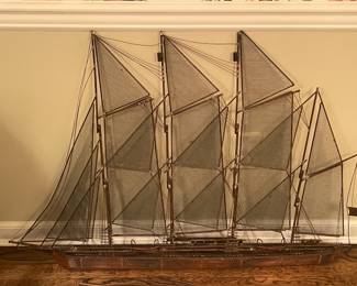 Vintage Mid-Century Modern Ship Metal Wire Wall Art