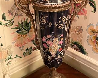 Oversized Porcelain & Cast Iron Covered Urn