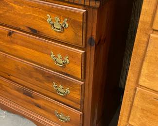 Brown Wood High-Boy Dresser W/ Brass Hardware