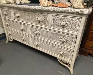Wicker Low-Boy Dresser W/ Floral Knobs