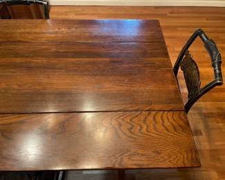 Wood Plank Country Dining Table W/ 4 Black Hitchcock STYLE Chairs