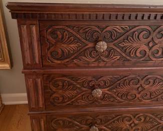 Beautiful Henredon Walnut Carved 3 Drawer Dresser (2 Available)