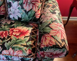 Beautiful Pink & Green Floral Sofa/Couch W/ Rope Trim