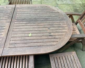 Outdoor Teak Table Set W/ Leaf & 6 Chairs