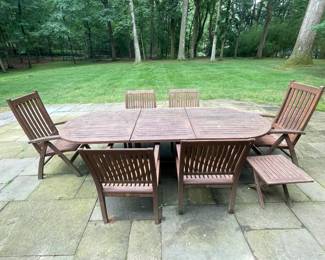 Outdoor Teak Table Set W/ Leaf & 6 Chairs