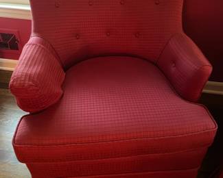 2 Red Upholstered Arm Club Chairs