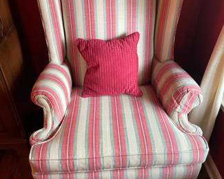 Red & White Striped Upholstered Arm Chair