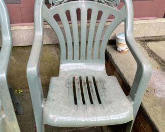 Outdoor Green Plastic Stacking Yard Chairs W/ Roses