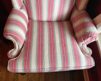 Red & White Striped Upholstered Arm Chair