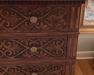 Beautiful Henredon Walnut Carved 3 Drawer Dresser (2 Available)
