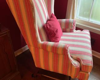Red & White Striped Upholstered Arm Chair