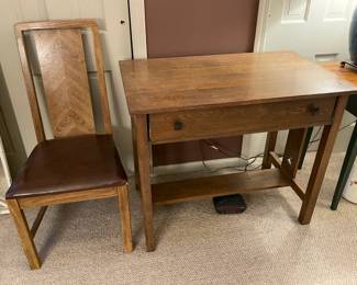 Vintage Wooden Craftsman Style Desk & Chair
