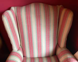 Red & White Striped Upholstered Arm Chair