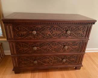 Beautiful Henredon Walnut Carved 3 Drawer Dresser (2 Available)