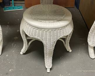 Wicker Vanity W/ Glass Top & Stool