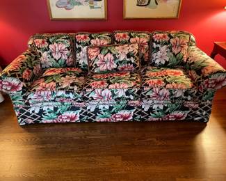 Beautiful Pink & Green Floral Sofa/Couch W/ Rope Trim