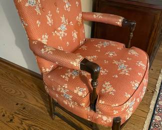 Red Upholstered Wooden Arm Chair