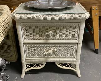 Wicker Nightstand W/ Glass Top