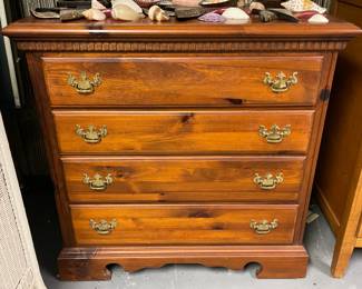 Brown Wood High-Boy Dresser W/ Brass Hardware