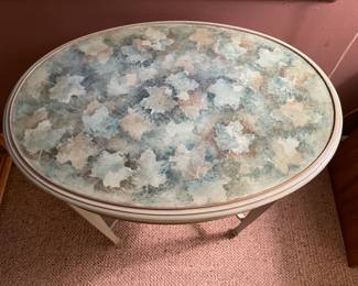 Green Hand Painted Oval Accent Wooden Table