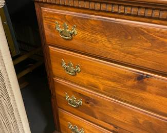 Brown Wood High-Boy Dresser W/ Brass Hardware