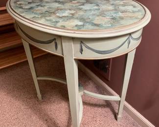 Green Hand Painted Oval Accent Wooden Table
