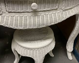 Wicker Vanity W/ Glass Top & Stool