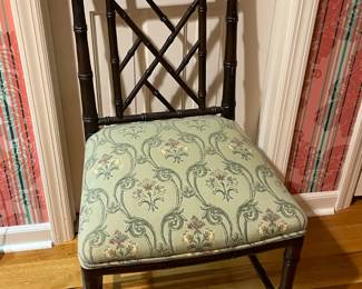Vintage Mid-Century Modern Upholstered Bamboo Style Accent Chair