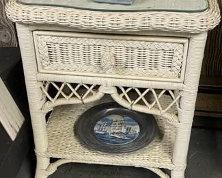 Wicker Nightstand W/ Glass Top