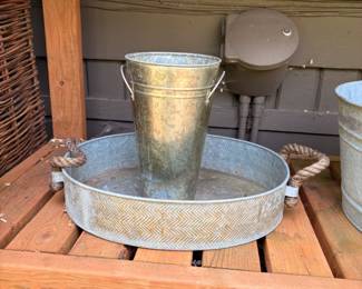 Galvanized Tray with Rope Handles, Galvanized Vase Container