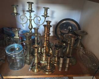large collection of brass candlesticks and more, Baldwin, Virginia metal crafters and more 