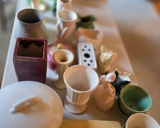 Large collection of pottery, Roseville, Mccoy, Hull, and more!!