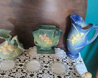 Large collection of pottery, Roseville, Mccoy, Hull, and more!!