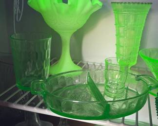 uranium glass, Vaseline glass, manganese, etc 