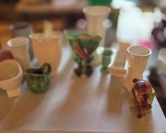 Large collection of pottery, Roseville, Mccoy, Hull, and more!!