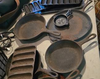 nice collection of Cast iron pans and more 