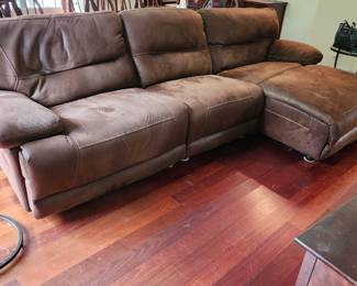 Leather reclining sofa from Bob's, end reclines even being right against wall