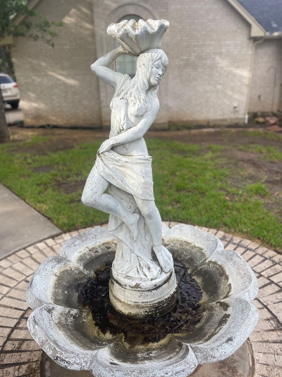 Vintage Lorelei Outdoor Garden Fountain. 69" x 8" Base Large bowl 48" Weight approximately 615 lbs. Must move yourself