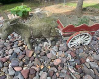 Vintage Concrete Donkey and Cart Planter