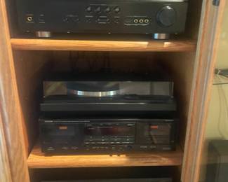 Yamaha Receiver, Denon DRW Dual Cassette Deck, Turntable