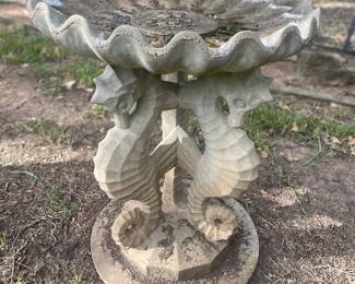 Mid 20th Century Cast Stone Sea Horse Tripod Pedestal Bird Bath