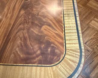 Regency Style Mahogany Swirl Dining Table with Inlaid Banding