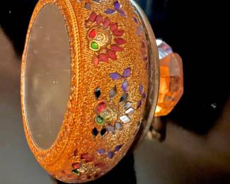 Mosaic Jeweled Gold Tone Vanity Mirror