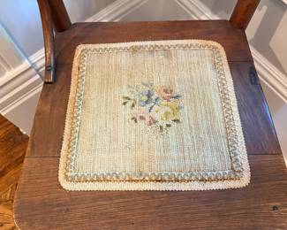Spindle-Back Side Chair with Floral Needlepoint Seat