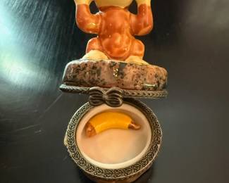 Porcelain Monkey Trinket Box with Banana Trinket