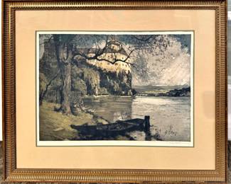 Framed & Matted Etching "Persenbeug Castle, Austria" by Luigi Kasimir